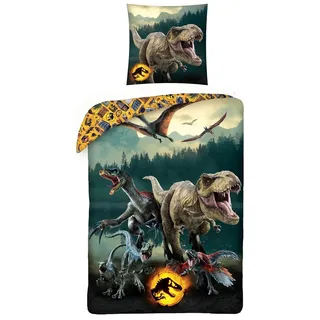 Bettwäsche-Set Jurassic World, 135 x 200 cm, mit Kissenbezügen 80 x 80 cm - Grün