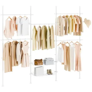 SoBuy Kleiderständer KLS04, Garderobenständer Kleiderschrank, verstellbares Regal, Schlafzimmer beige|weiß