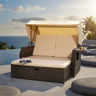 Liegebett Polyrattan Braun Sonneninsel Gartenliege Rattanbett Sonnenliege Sofa ⛅