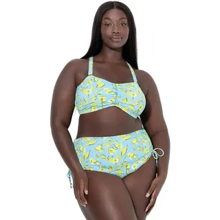 Ulla Popken Damen große Größen Übergrößen Plus Size Bikini, Blüten, Zierbänder, verstellbare Träger hell Saphir 42 837650713-42 - 42