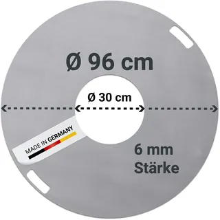FENNEK Feuerplatte Ø 96 cm | Grillring aus 6,0 mm Feinkornstahl | Für Feuertonne, Feuerschale, Fassgrill, Ölfass | Große Öffnung | Made in Germany