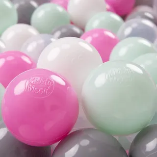 KiddyMoon 50 ∅ 7Cm Kinder Bälle Spielbälle Für Bällebad Baby Plastikbälle Made In EU, Transparent/Grau/Weiß/Rosa/Minze