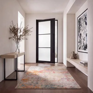SAFAVIEH Zeitgenössische Teppich für Wohnzimmer, Esszimmer, Schlafzimmer - Madison Collection, Kurzer Flor, Grau und Türkis, 122 X 183 cm