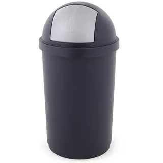 Mülleimer Bulletbin Push blau-grau 50 L Kunststoff Abfallbehälter mit rundem Top und Pushdeckel