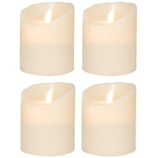 SOMPEX LED-Kerze 4er Set Flame LED Kerzen elfenbein 10cm (Set, 4-tlg., 4 Kerzen, Höhe 10cm, Durchmesser 8cm), mit Timer, Echtwachs, täuschend echtes Kerzenlicht gelb