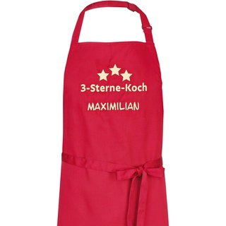 Wolimbo Kochschürze mit Namen - rot - Grillschürze Küchenschürze personalisiert mit verstellbarem Nackenband - Schürze selbst gestalten mit Motiv