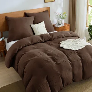 BEDELITE Musselin Bettwäsche 200x220 3teilig Baumwolle,Dunkelbraun, ÖKO-TEX