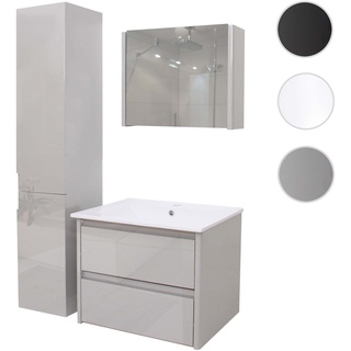 Badezimmerset HWC-B19, Waschtisch Spiegelschrank H√§ngeschrank, hochglanz ~ grau