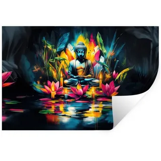 MuchoWow Wandsticker Kerzen - Blumen - Buddha - Wasser (1 St), Wandtattoo, Selbstklebend, Wohnzimmer, 60x40 cm 60 cm x 40 cm x 0.1 cm