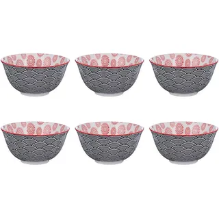 Butlers Schalen, Schwarz, Rot, Keramik, 14x7x14 cm, Essen & Trinken, Geschirr, Schalen & Schüsseln