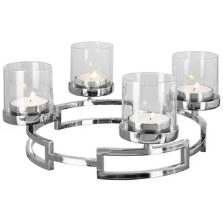 Fink Adventskranz HOMMAGE Leuchter - H. 16cm x D. 37cm - silber - Edelstahl/Glas, Leuchtender Türkranz: Tannenkranz & Blumenkranz in Einem silberfarben