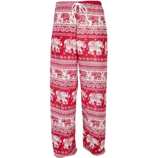 Guru-Shop Relaxhose Leichte Yoga Hose, Tai Chi Hose, Sommerhose mit.. Ethno Style, alternative Bekleidung rot L