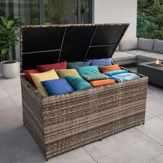 Estexo Auflagenbox Poly Rattan 150 x 80 x 80 cm Beige-Braun