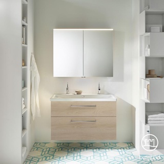 Burgbad Eqio Badmöbel-Set 2, Waschtisch mit Waschtischunterschrank und Spiegelschrank, SFAO103F3180C0001P95,