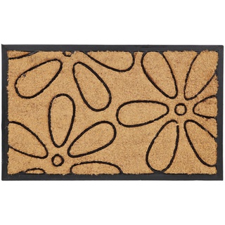 Relaxdays Fußmatte, Kokos & Gummi, Blumen-Design, 75 x 45 cm, rutschfest, innen & außen, Türvorleger, Natur/schwarz