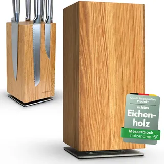 holz4home® Messerblock Magentisch aus Eichenholz I 360° Drehbarer Messerhalter ohne Messer I Stehbare Messerleiste Quadratisch I Küchenhelfer aus Holz