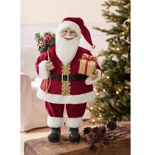 Weihnachtsmann mit Geschenk und Tanne  (Höhe: 60 cm, Rot, Weiß, Mit Tannenausschnitt)
