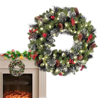 Farmhouse Christmas Wreath, Prelit Seasonal Wreath, 40Cm Christmas Wreath, 15.7Inch Christmas Wreath, Pine Cone Holiday Wreath, Red Berry Christmas Wreath, Artificial Holiday Wreath