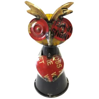 VARIOS Dekofigur Deko Figur Zaunhocker Eule mit Herz Retro Stil 24 cm, Handarbeit bunt