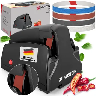 AUSTEIN® Band Messerschärfer elektrisch TG2002 - Der Profi Messerschleifer für konvexen Meister-Schliff mit 4 Schleifabstufungen (Bandschleifer)