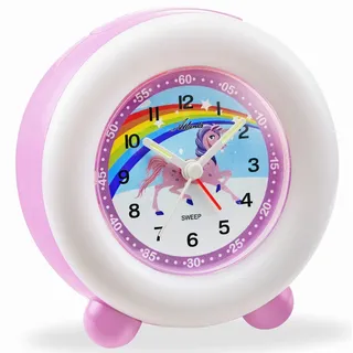 Kinderwecker ohne Ticken Einhorn für Mädchen Rosa Licht Snooze Analog - 2136/17