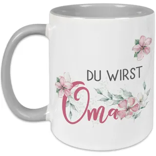 GRAZDesign Du Wirst Oma Tasse Schwangerschaft verkünden | Baby Verkündung | mit Blumen | Kaffeebecher Keramik 330ml