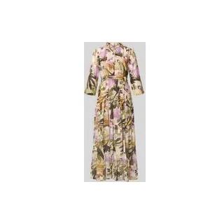 Midikleid aus Baumwoll-Seide-Mix mit Bindegürtel, Gruen, 40