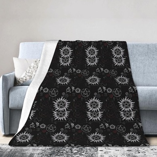 BROLEO Supernatural Symbols schwarze 203,2 x 152,4 cm ultraweiche Micro-Fleece-Decke – pflegeleicht und langlebig, geeignet für Bett, Sofa, Camping