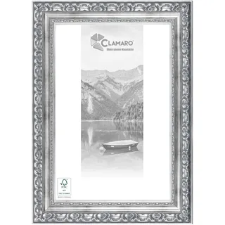 CLAMARO Bilderrahmen Otto Antik Barock, Silber Grau, 9x13 cm, Acrylglas | Profilleiste 80 mm breit, Fichte Vollholz, HDF-Rückwand, Metall-Aufhänger, handgefertigt, Made in Germany, stabil