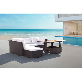 OUTFLEXX Loungemöbel-Set, braun marmoriert, Polyrattan, inkl. Loungetisch, für 5 Personen, wasserfeste Kissenbox