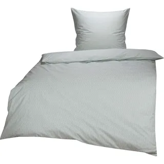 Lorena Mako Batist Bettwäsche Basel Mini Steifen Grün, 135x200 + 80x80cm, 100% Baumwolle