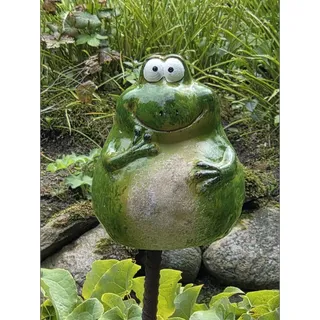 Süßer Zaunhocker Frosch, Zaunfigur aus Keramik, Gartendeko, Landhausstil 16 cm