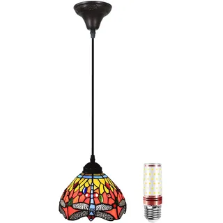 Uziqueif Tiffany Pendelleuchte, Esstisch Lampen Hängend, 8 Zoll Glas Hängelampe, Pendelleuchten für küche Wohnzimmer Schlafzimmer, Höhenverstellbar, Libelle Pendant Light, Blue Dragonfly