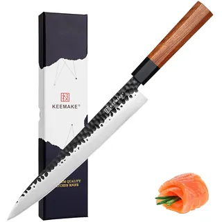 KEEMAKE Profi Sushi Messer 25 cm – Japanisches Sashimi Klingen-Extra Scharf – Yanagiba Fischmesser & Filetiermesser aus Hochkohlenstoffstahl – mit Holzgriff und Geschenkbox, vatertagsgeschenk