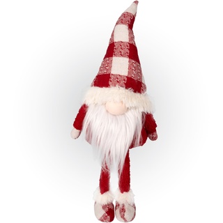 Lemodo Weihnachtswichtel aus Stoff| Wichtel Figur 52 cm hoch | Tomte mit Karierter Mütze | GNOME als schöne Weihnachtsdeko | Wichtel Deko für drinnen