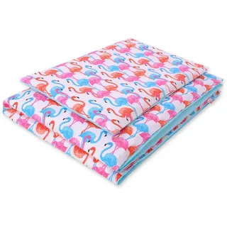 Doppelseitige Kinderbettwäsche, 2-teilig, Baumwolle, 140 X 200 Cm, Junior – Flamingos