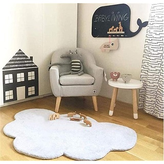 Nicole Knupfer Kinderzimmer Baumwolle Kinderteppich und Jugendzimmer Teppich Kinderzimmerteppich Wolkenform (Weiß)