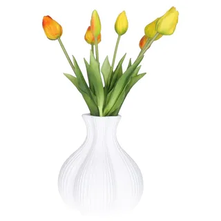 Countryfield Kugelvase Fabio - Streifendesign - terracotta - weis - 19 x 21 cm