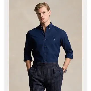 Polo Ralph Lauren für Herren. 710928254001 Schmal geschnittenes navyfarbenes Hemd aus Stretch-Popeline (S), Lässig, Baumwolle, Langarm, Mari