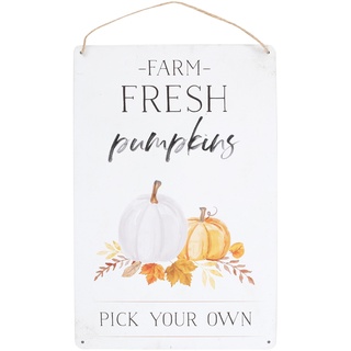 Metallschild zum Aufhängen, Motiv: Farm Fresh Pumpkins, Herbstmotiv, malerisches Blatt-Design, wählen Sie Ihre eigenen Kürbisse, saisonale Metall-Wandkunst