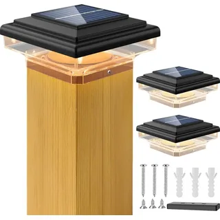 Forever 2 Stück Solar Pfostenleuchten, 8LED Solarleuchten für Außen Solar Zaunpfosten Lampe für hölzerne Pfosten, Plattform, Patio, Zaun beleu... - Schwarz