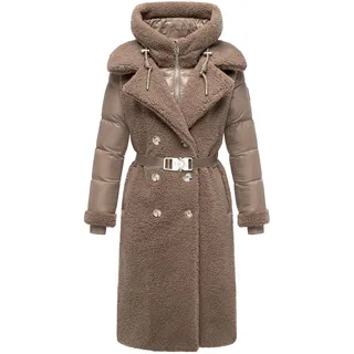 Navahoo Damen Langer Materialmix-Wintermantel warmer Plüschmantel aus angesagtem Materialmix und herausnehmbarem Einsatz mit Kapuze Kuscheltraum 14 Taupe Grey Gr. XL (42), beige Obermaterial 1: 100% Polyester. Obermaterial 2: 100% Nylon.