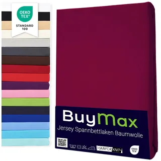 Buymax Spannbettlaken 70x140cm Baumwolle 100% Kinderbett Spannbetttuch Baby Bettlaken Jersey, Matratzenhöhe bis 15 cm, Farbe Bordeaux