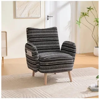 BlingBin Sessel Loungesessel Einzelsessel, Polstersessel mit Holzbeinen & Seitentasche (Fernsehsessel, 1-St., Stoff mit Kreismuster, mit seitlicher Tasche), bequemer Lesesessel, Wohnzimmer, Schlafzimmer, Büro schwarz 77 cm x 87 cm x 81 cm
