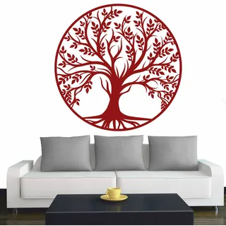INDIGOS UG - Wandtattoo Wohnzimmer - Wandaufkleber Baum des Lebens - 0 - Lebensbaum Weltenbaum - 120x120 cm - Dunkelrot - Aufkleber Kinderzimmer Schlafzimmer Küche Badezimmer Büro Dekoration