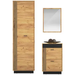 Feldmann-Wohnen Garderoben-Set Vasco, (mit Klapptüren, mit Einlegeböden, mit Schublade, 3-St., moderne Optik, 3-teilige Garderobe), 3-teilig Gold Craft Eiche / schwarz braun