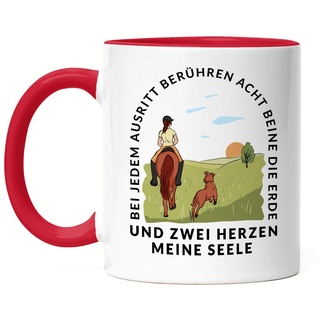 Ausritt Tasse Rot Hunde Pferde Tiere Tierliebhaber Pferdeliebhaber Reiterin Reiten Pony Hobbie Freiheit Seele