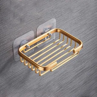 Seifenschalen, Metall, starker Saugnapf, Seifenschale, Wandmontage, selbstklebendes Seifenregal, Badezimmer, Dusche, Badewanne, Abflussbehälter (Gold)