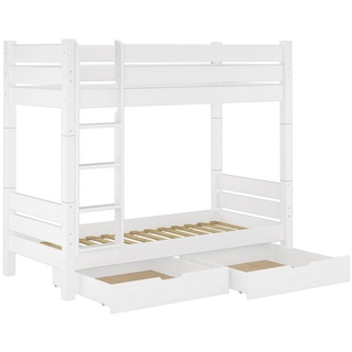 ERST-HOLZ Etagenbett Stockbett weiß lackiert 90x200 für Erwachsene Rollrost Bettkästen