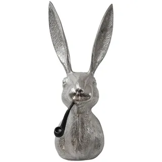 deluke Deko-Hasenkopf HEPO mit Pfeife Aluminium Silber 68x27x27cm Hasenkopf Tier-Dekoration